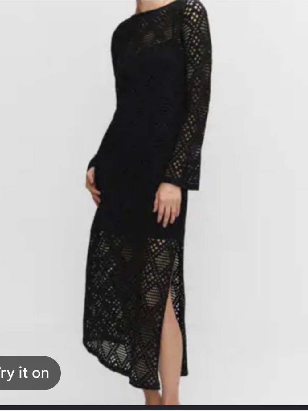 Mango Black Crochet Long-Sleeve Midi Dress